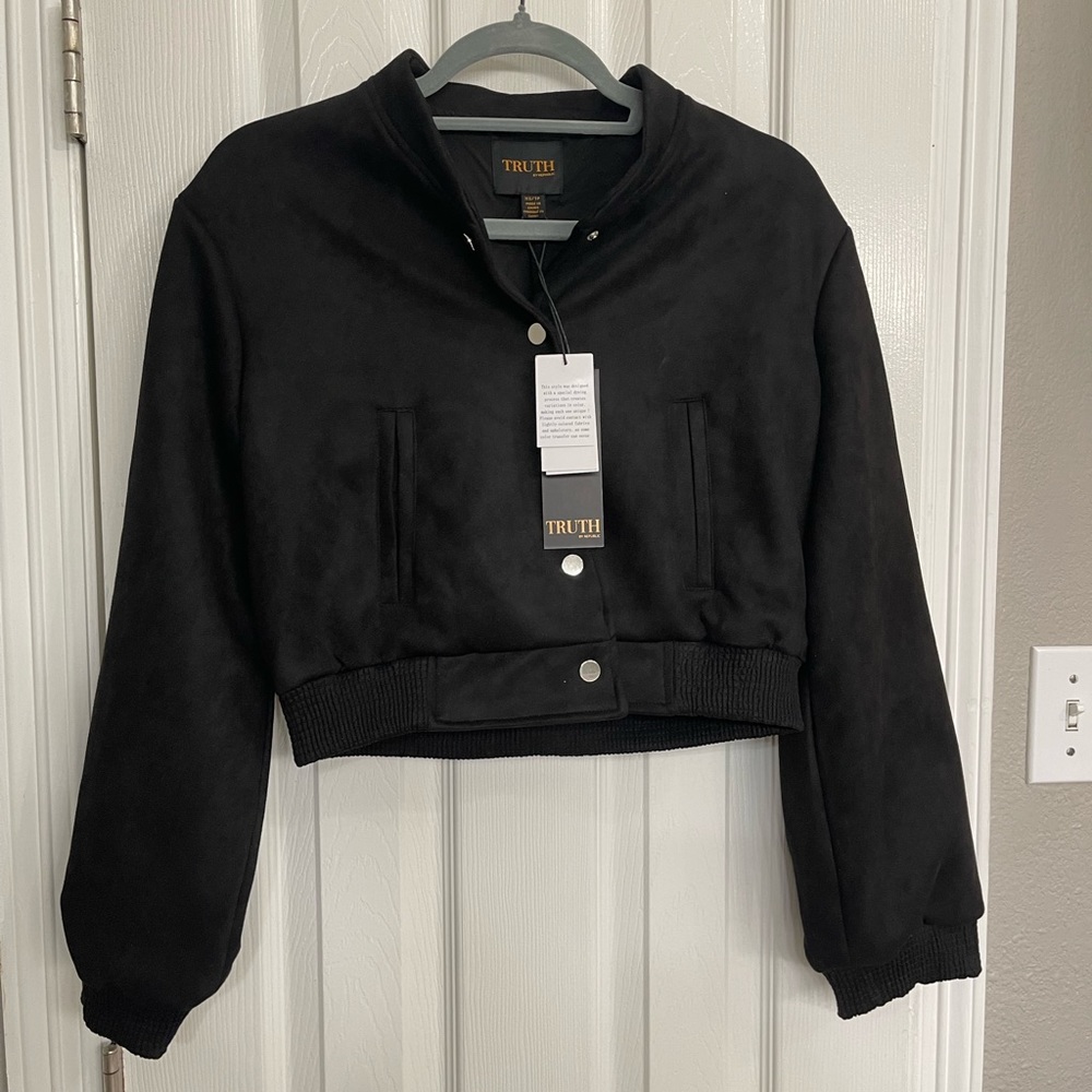 A black suede crop jacket